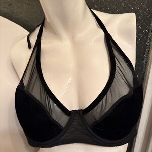 Frederick of Hollywood black velour halter bra XL New